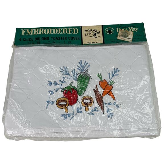 Dora May Vtg 4 Slice Oblong Toaster Cover Quilted Embroidered Vegetables New - Picture 13 of 13